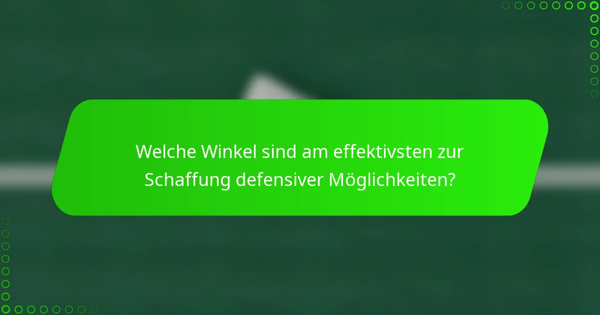 Welche Winkel sind am effektivsten zur Schaffung defensiver Möglichkeiten?